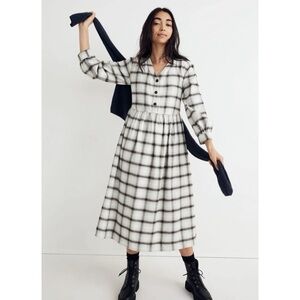 Madewell Celestial Blue Flannel Button-Front Midi Dress Size 6